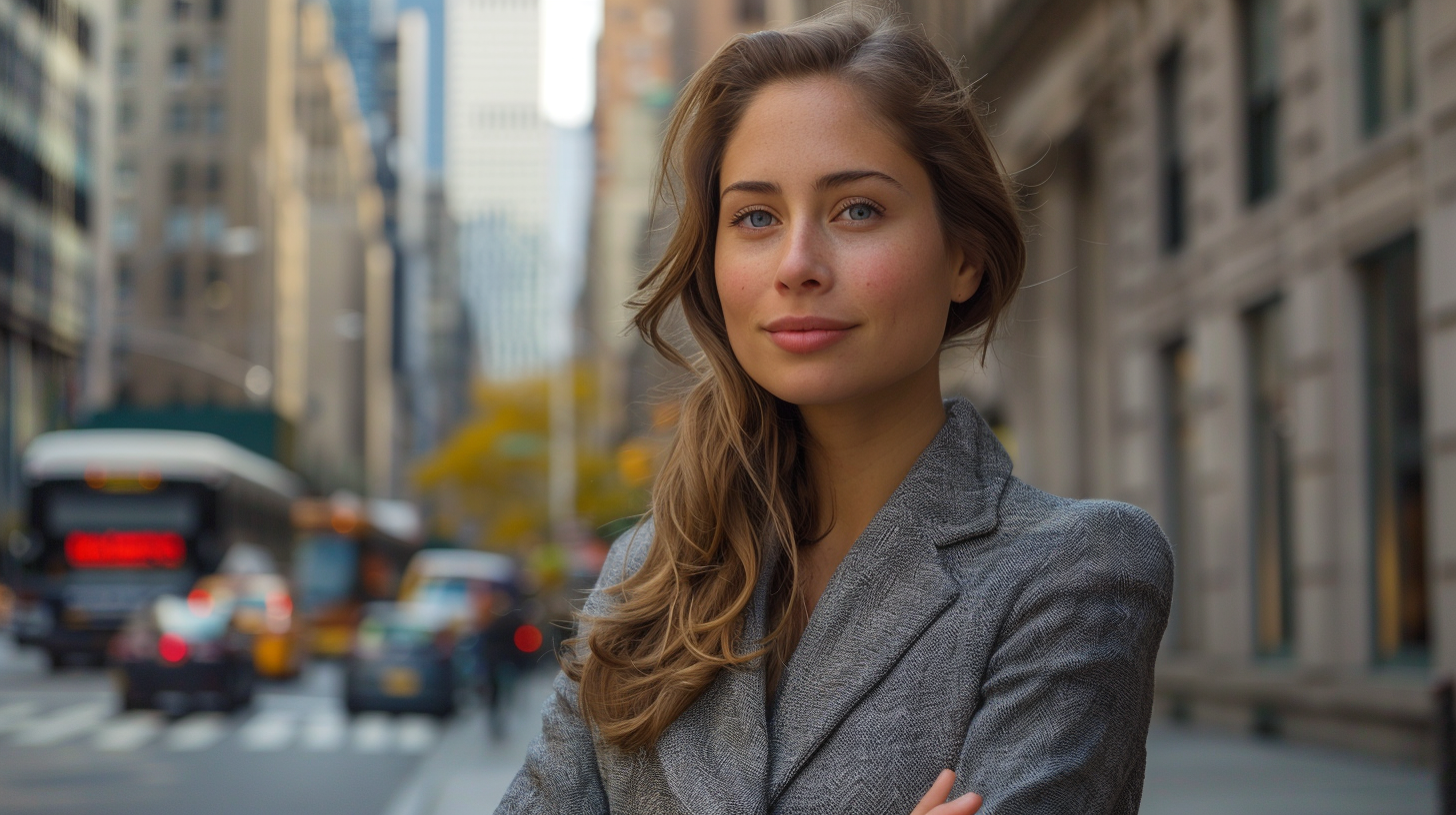 A confident young woman stands on a busy New York City street, exuding self-assurance and poise. This image captures the strength and resilience that can be fostered through individual therapy services, which support personal growth, emotional balance, and mental well-being in the face of life's challenges.
